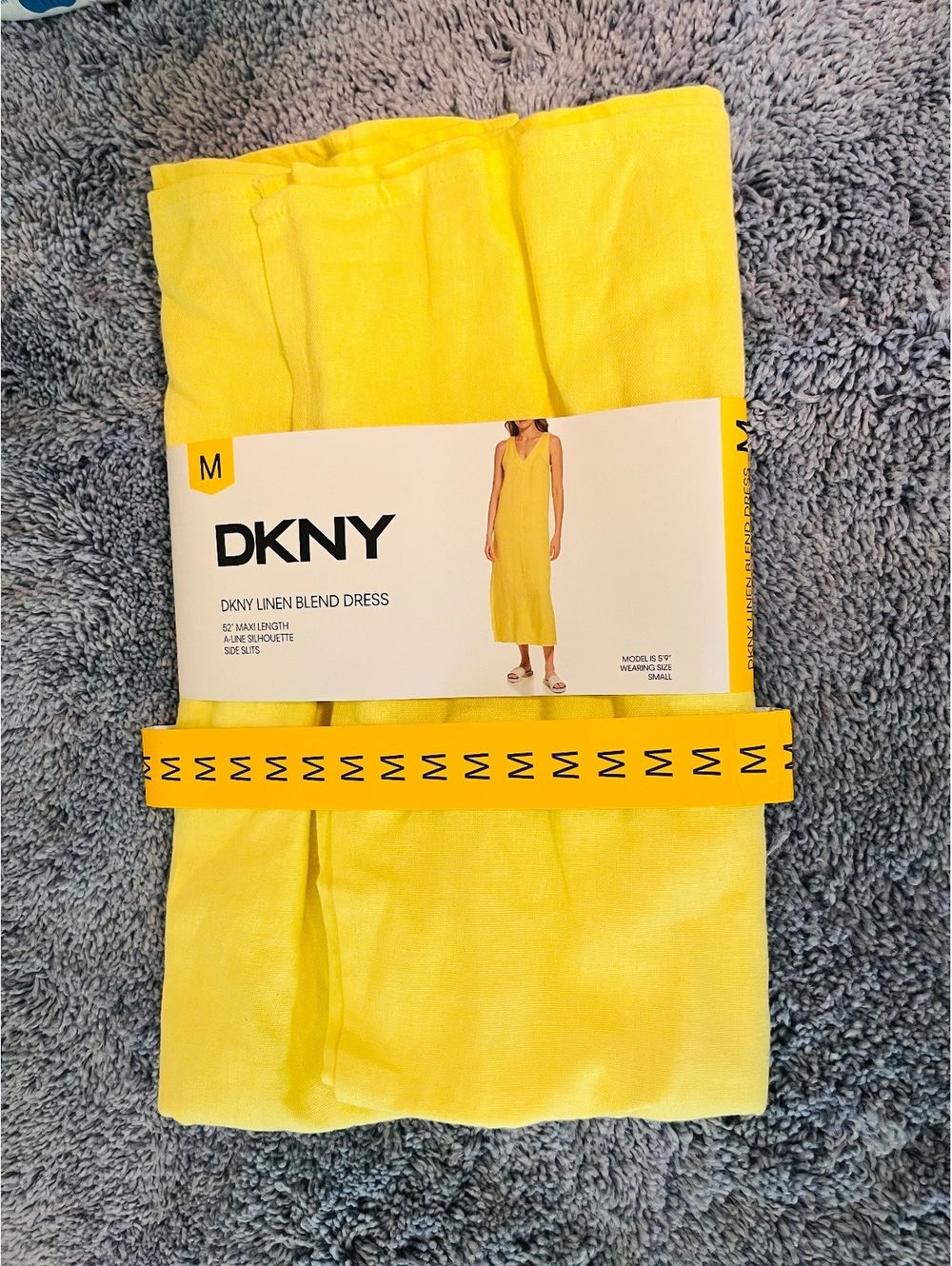 DKNY Linen Blend Yellow Dress Medium A-Line Silhouette Side Slits